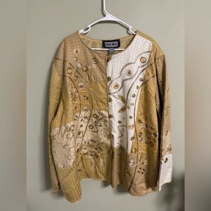 Indigo Moon Blazer Size 3X Tapestry Jacket Floral Applique Embroidery Toggle New